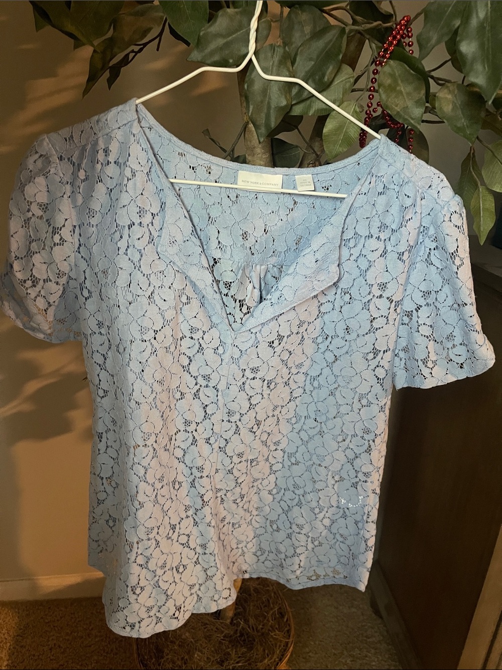 NY&C Light Blue Lace Short-Sleeve Women's Top
